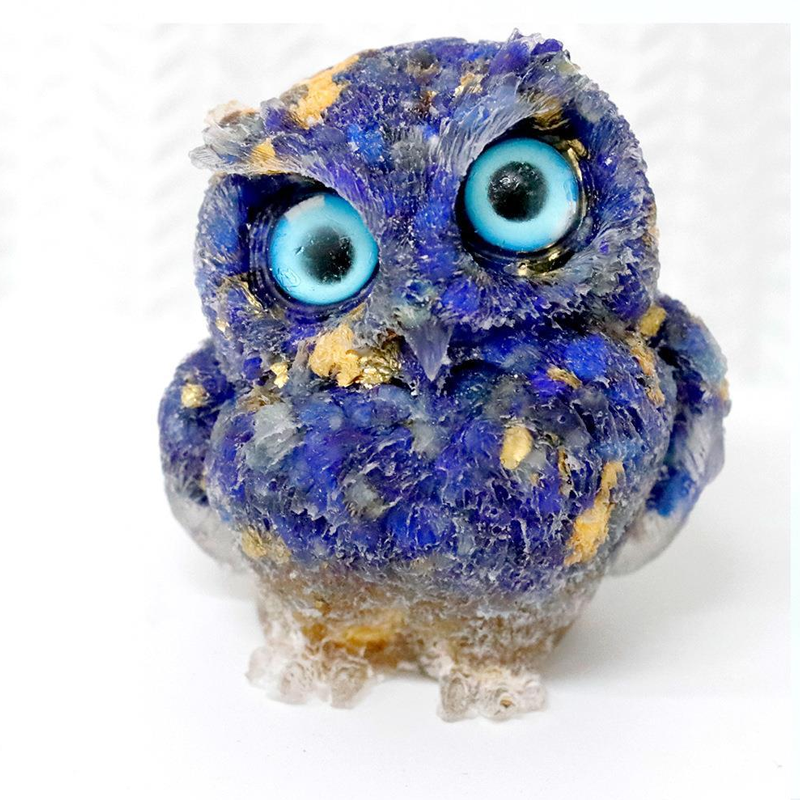 🎁🦉 Natürlicher Kristall-Edelstein-Harz-Eulen-Dekor – Handgefertigter Tischornament für zu Hause, Büro, Auto & Hochzeit