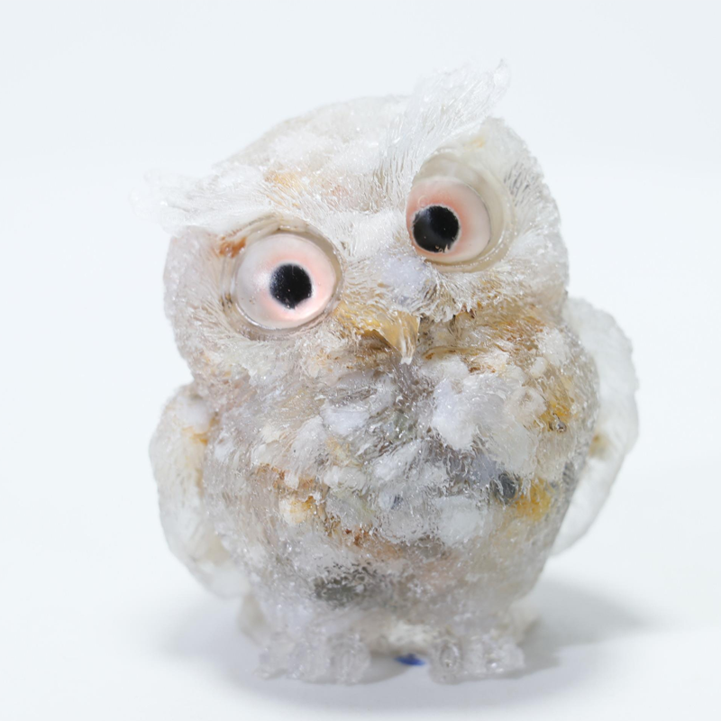 🎁🦉 Natürlicher Kristall-Edelstein-Harz-Eulen-Dekor – Handgefertigter Tischornament für zu Hause, Büro, Auto & Hochzeit