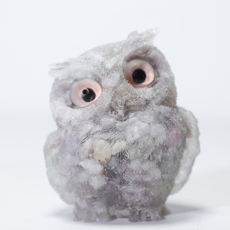 🎁🦉 Natürlicher Kristall-Edelstein-Harz-Eulen-Dekor – Handgefertigter Tischornament für zu Hause, Büro, Auto & Hochzeit