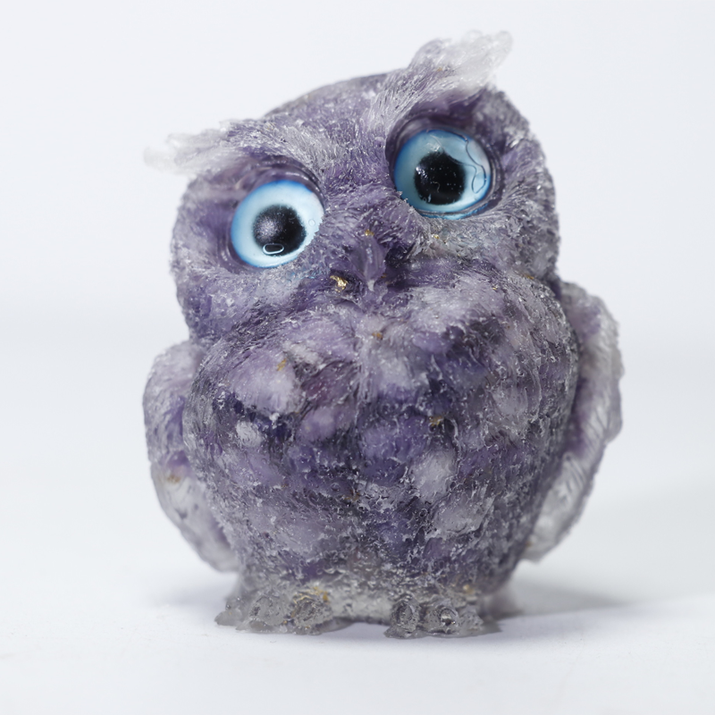 🎁🦉 Natürlicher Kristall-Edelstein-Harz-Eulen-Dekor – Handgefertigter Tischornament für zu Hause, Büro, Auto & Hochzeit