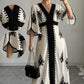 👗⏰ 50% RABATT+Versandkostenfrei!🌸🌿Elegantes Damen Maxikleid mit V-Ausschnitt & Retro-Print – Fließender Stoff, Glockenärmel & kontrastierende schwarze Besätze – Perfekt für Urlaub, Picknick & Abendausflüge ✨