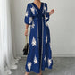 👗⏰ 50% RABATT+Versandkostenfrei!🌸🌿Elegantes Damen Maxikleid mit V-Ausschnitt & Retro-Print – Fließender Stoff, Glockenärmel & kontrastierende schwarze Besätze – Perfekt für Urlaub, Picknick & Abendausflüge ✨