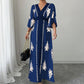 👗⏰ 50% RABATT+Versandkostenfrei!🌸🌿Elegantes Damen Maxikleid mit V-Ausschnitt & Retro-Print – Fließender Stoff, Glockenärmel & kontrastierende schwarze Besätze – Perfekt für Urlaub, Picknick & Abendausflüge ✨