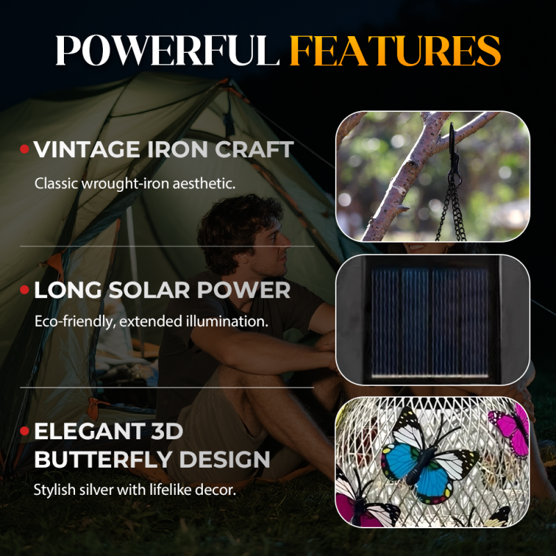 ⏳🔥50% RABATT 🦋 Solar-Eisenlaterne mit Schmetterlingsmotiv – wetterfeste Dekoleuchte für Garten, Terrasse & Balkon☀️✨