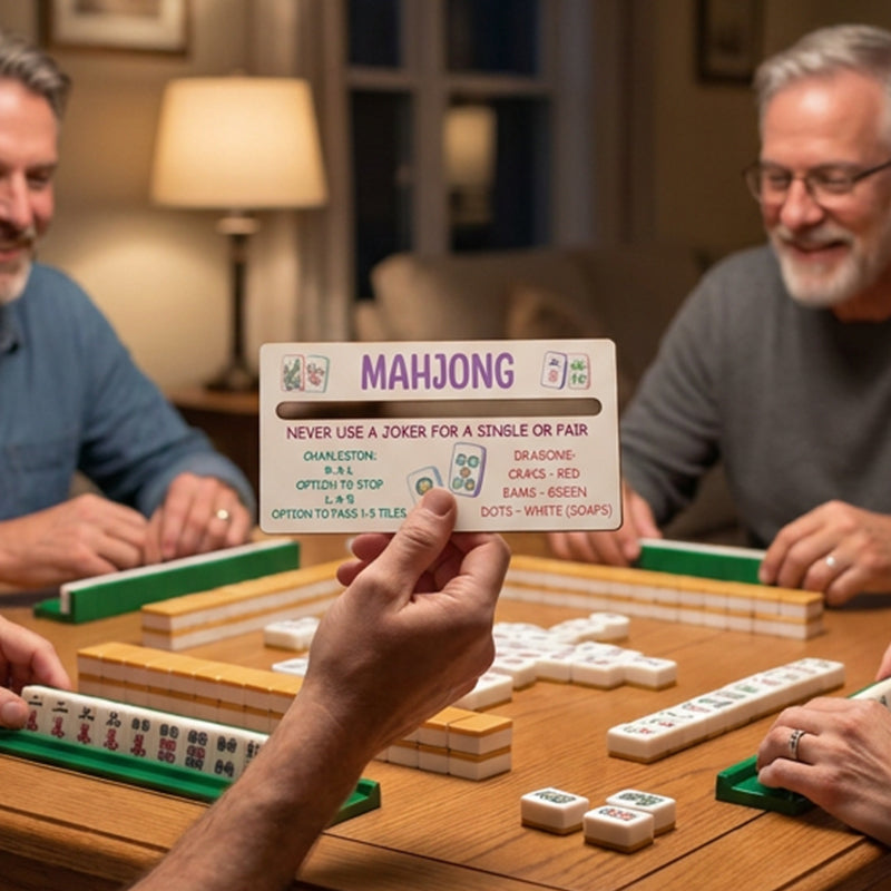📏🀄 Mahjong-Linienleser mit Vergrößerung & Spielregeln – 4er-Set aus Holz für Anfänger & Profis
