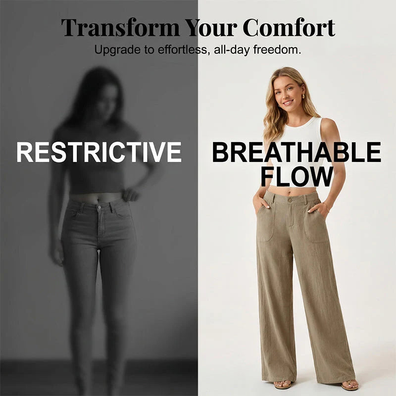 🔥🔥 2026 NEU 🥳☀️ Lässige Damen Loungehose aus Baumwoll-Leinen-Mix 👖 Fließend, gerades Bein & hoher Bund – perfekt für Sommer & Alltag 🌸