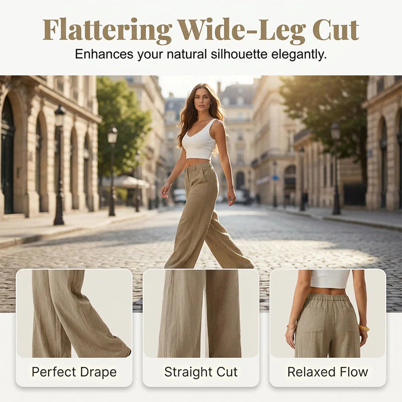 🔥🔥 2026 NEU 🥳☀️ Lässige Damen Loungehose aus Baumwoll-Leinen-Mix 👖 Fließend, gerades Bein & hoher Bund – perfekt für Sommer & Alltag 🌸