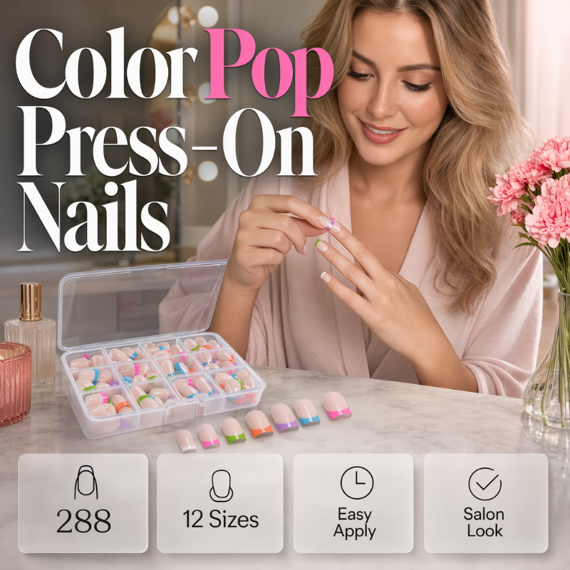 💅 288 bunte künstliche Fingernägel zum Aufkleben – kurze, eckige Spitzen & French Edge! ✨ In wenigen Minuten fertig – perfekt für schnelle Style-Wechsel. 📦 Praktische Aufbewahrungsbox – 3 kaufen und 10 % sparen! 🌈