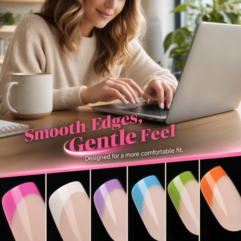 💅 288 bunte künstliche Fingernägel zum Aufkleben – kurze, eckige Spitzen & French Edge! ✨ In wenigen Minuten fertig – perfekt für schnelle Style-Wechsel. 📦 Praktische Aufbewahrungsbox – 3 kaufen und 10 % sparen! 🌈