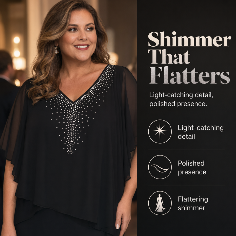 🌸Sommerangebote 2026💐Strassbesetztes Cape-Kleid mit V-Ausschnitt und Chiffon-Überwurf
