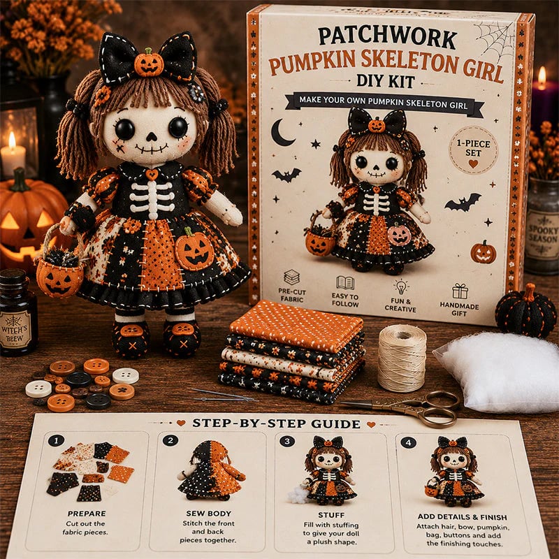 🥳 50 % Rabatt!! 🎁 Halloween DIY Nähanleitung-Set für Skelett-Puppe 🎃💀