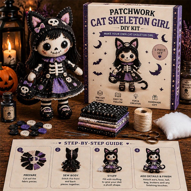 🥳 50 % Rabatt!! 🎁 Halloween DIY Nähanleitung-Set für Skelett-Puppe 🎃💀