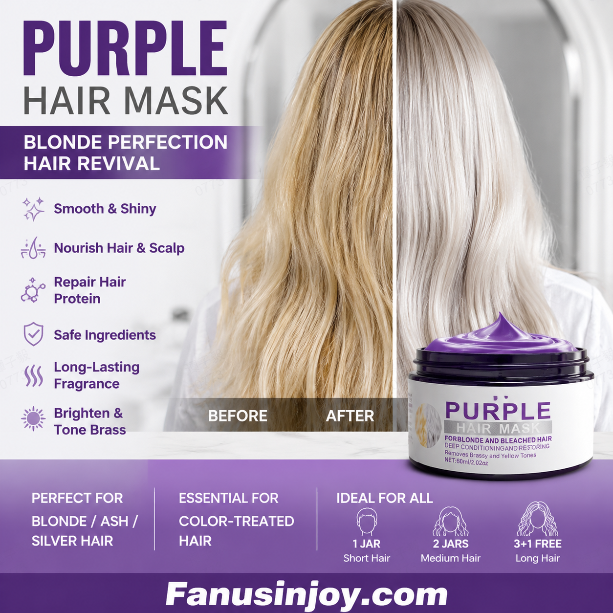 🏆 Letzter Tag zum Sonderpreis von nur 9 €!✨Feuchtigkeitsspendende, violette Haarmaske mit langanhaltendem Duft, Anti-Gelbstich-Intensivpflege für blondiertes Haar
