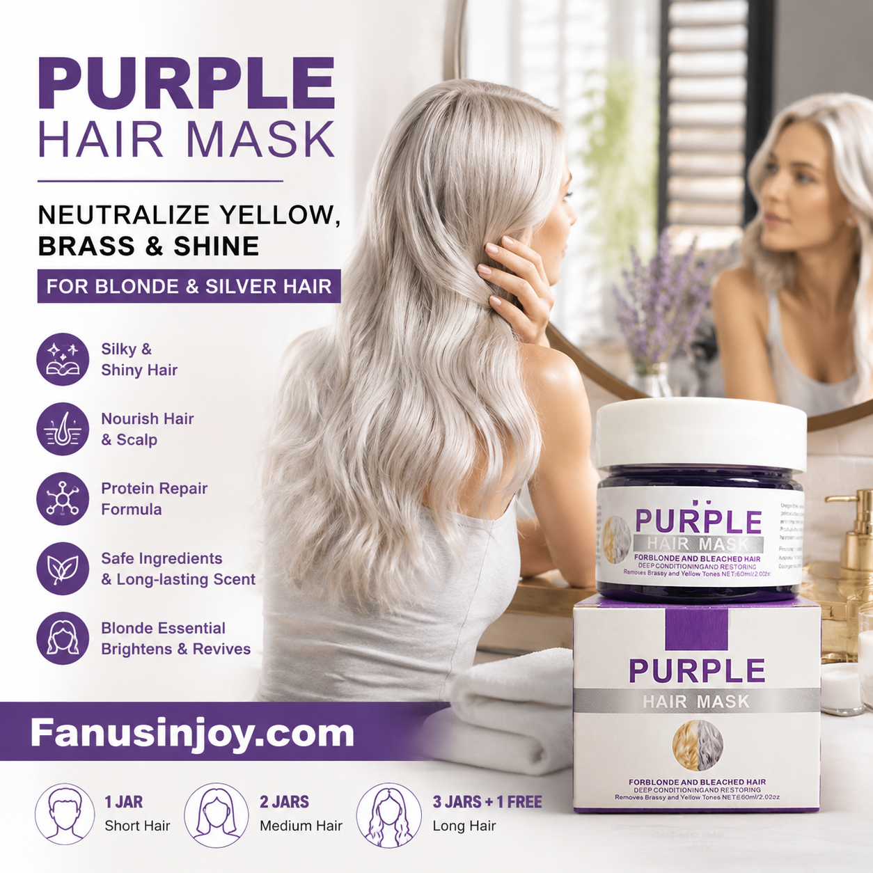 🏆 Letzter Tag zum Sonderpreis von nur 9 €!✨Feuchtigkeitsspendende, violette Haarmaske mit langanhaltendem Duft, Anti-Gelbstich-Intensivpflege für blondiertes Haar