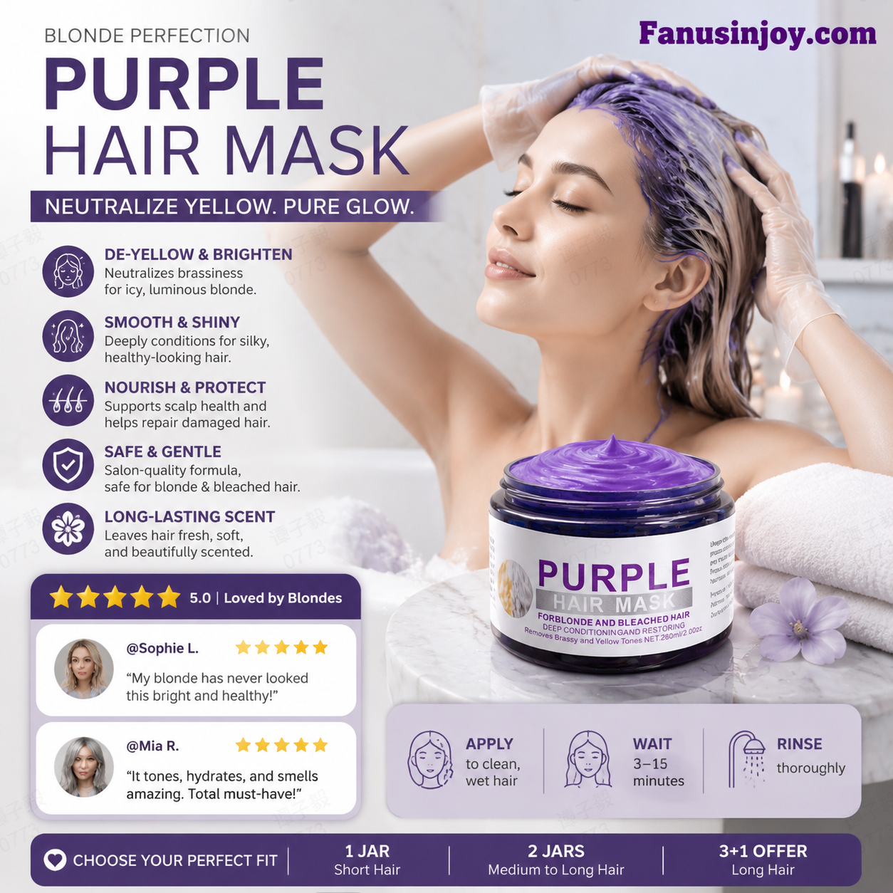 🏆 Letzter Tag zum Sonderpreis von nur 9 €!✨Feuchtigkeitsspendende, violette Haarmaske mit langanhaltendem Duft, Anti-Gelbstich-Intensivpflege für blondiertes Haar