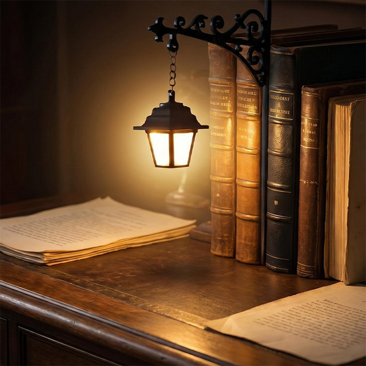 📚 Miniatur-Buchstütze im Retro-Straßenlaternen-Design mit integrierter Beleuchtung