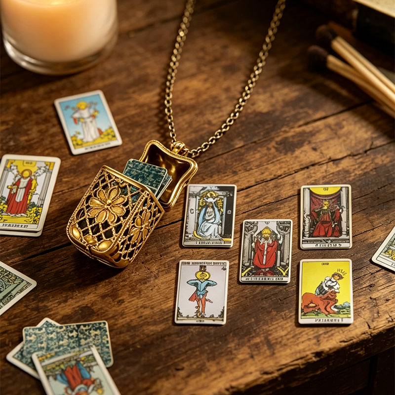 🔮✨ Vintage Tarot Medaillon-Halskette mit Anhänger  🎁 −50 % JETZT!!