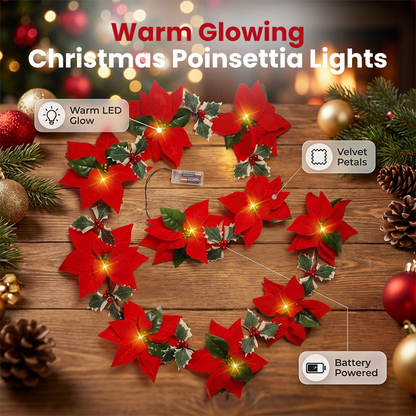 🎄 Weihnachts‑Poinsettia‑Lichterkette, bunte Weihnachtsstern‑Blumen‑LED‑Lichterkette für Dekoration, Innen‑ und Außeneinsatz