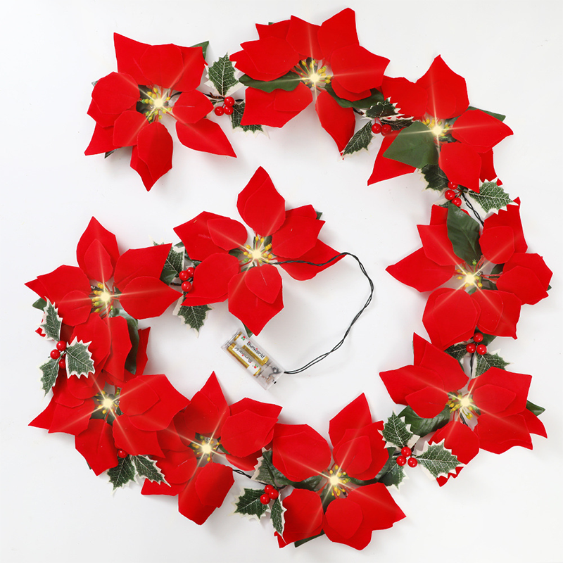 🎄 Weihnachts‑Poinsettia‑Lichterkette, bunte Weihnachtsstern‑Blumen‑LED‑Lichterkette für Dekoration, Innen‑ und Außeneinsatz