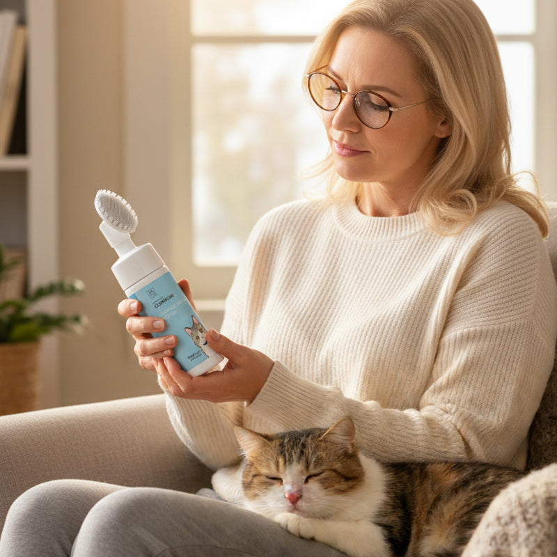 Reinigungsschaum für das Kinn von Haustieren ohne Abspülen mit Silikonbürste