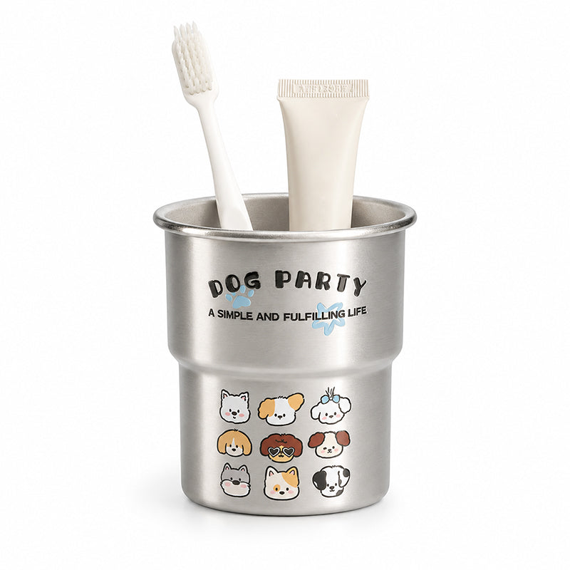 🔥🎁 50 % Rabatt!! 🐶✨Magnetisches kippfestes Set‑Niedlicher Edelstahl‑Mundspülbecher „Cute Dog Party“ für Paare