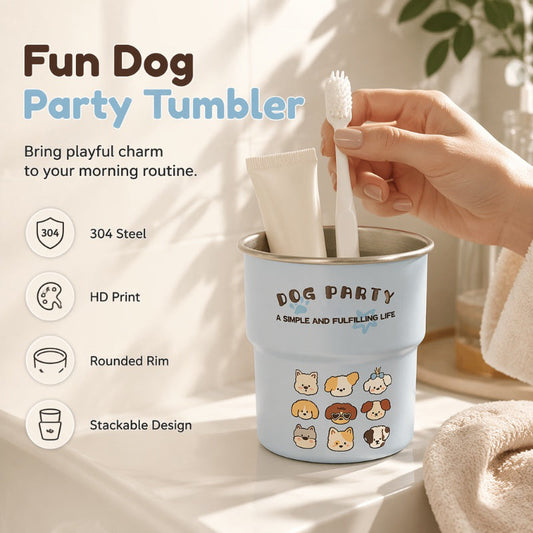 🔥🎁 50 % Rabatt!! 🐶✨Magnetisches kippfestes Set‑Niedlicher Edelstahl‑Mundspülbecher „Cute Dog Party“ für Paare