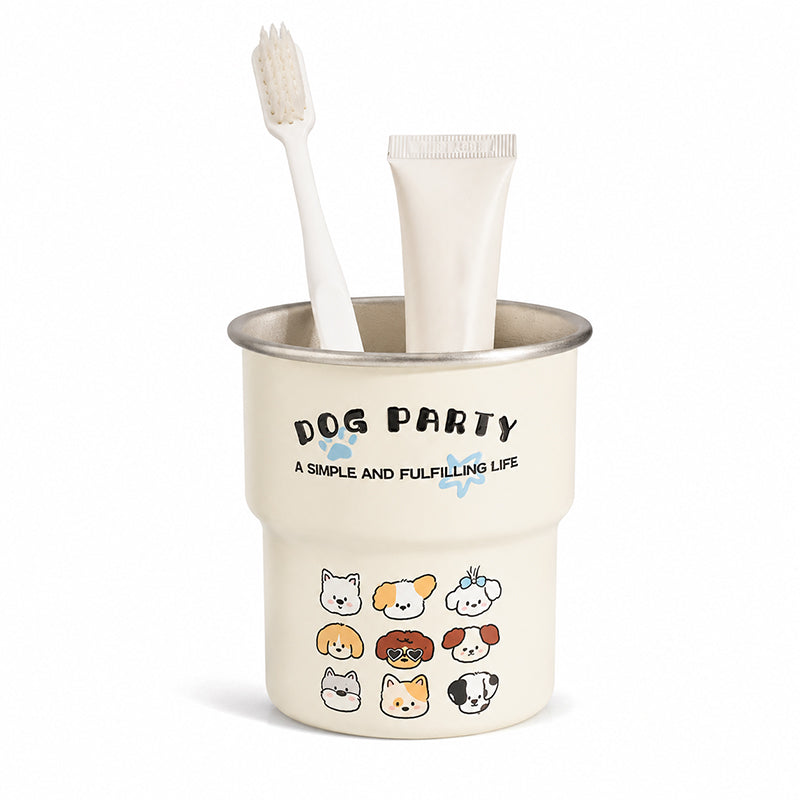 🔥🎁 50 % Rabatt!! 🐶✨Magnetisches kippfestes Set‑Niedlicher Edelstahl‑Mundspülbecher „Cute Dog Party“ für Paare