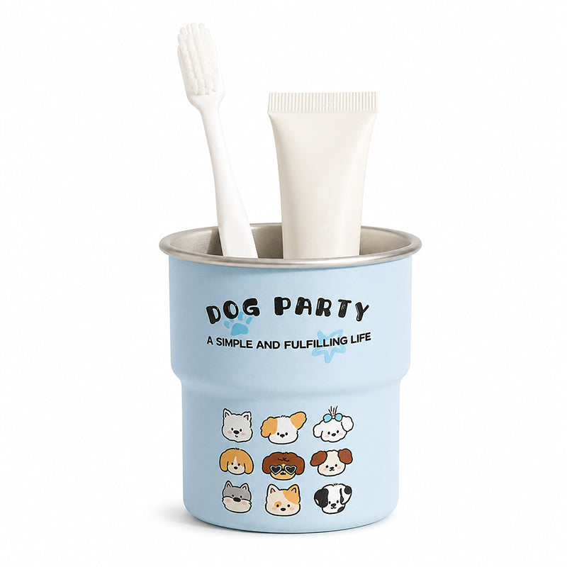 🔥🎁 50 % Rabatt!! 🐶✨Magnetisches kippfestes Set‑Niedlicher Edelstahl‑Mundspülbecher „Cute Dog Party“ für Paare
