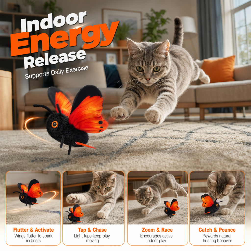 🦋🐱 Intelligentes Schmetterlingsspielzeug mit Sensor – 50 % reduziert! Bewegungsaktiviert, realistischer Flug, interaktives Spiel – unterhält Ihre Katze stundenlang. 🔥✨