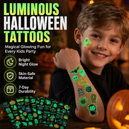 📢📢 JETZT 50 % RABATT!! ⏰Leuchtende Halloween-Tattoos für Kinder – Wasserfeste Cartoon-Glow-Sticker