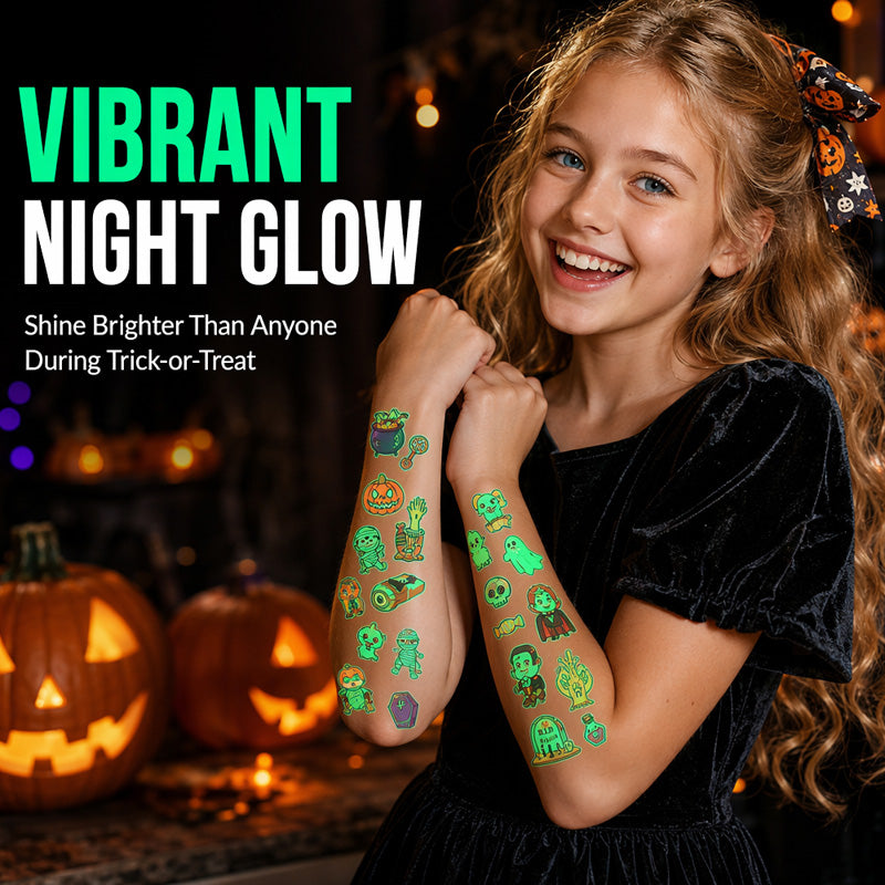 📢📢 JETZT 50 % RABATT!! ⏰Leuchtende Halloween-Tattoos für Kinder – Wasserfeste Cartoon-Glow-Sticker