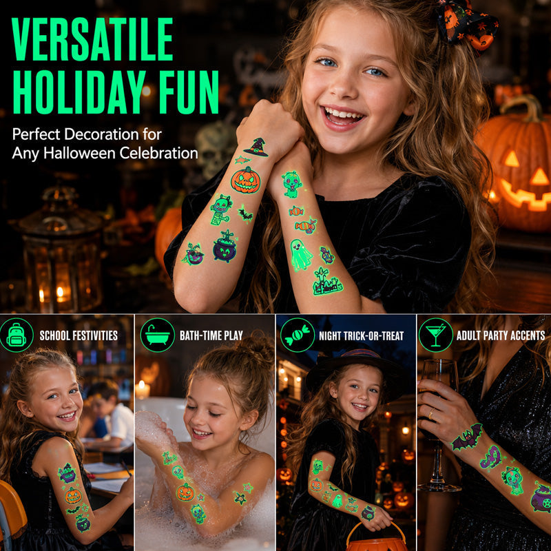 📢📢 JETZT 50 % RABATT!! ⏰Leuchtende Halloween-Tattoos für Kinder – Wasserfeste Cartoon-Glow-Sticker