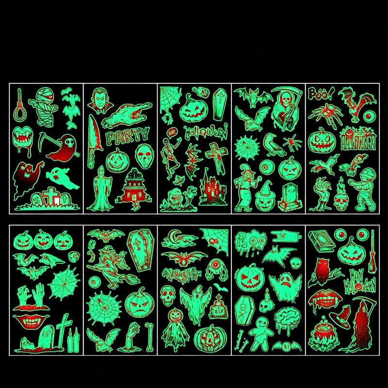 📢📢 JETZT 50 % RABATT!! ⏰Leuchtende Halloween-Tattoos für Kinder – Wasserfeste Cartoon-Glow-Sticker