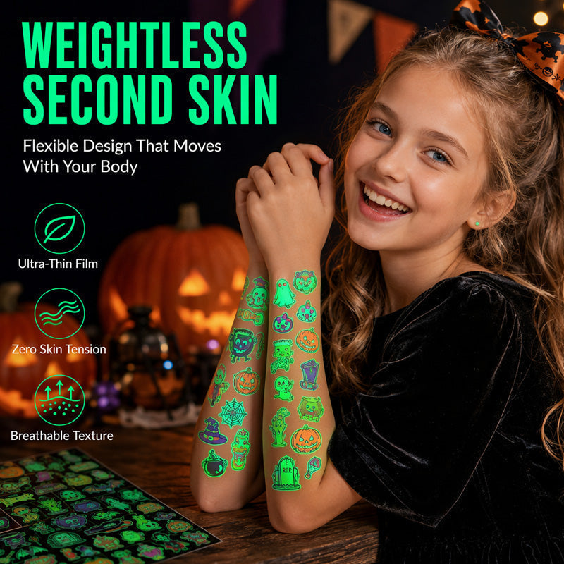 📢📢 JETZT 50 % RABATT!! ⏰Leuchtende Halloween-Tattoos für Kinder – Wasserfeste Cartoon-Glow-Sticker