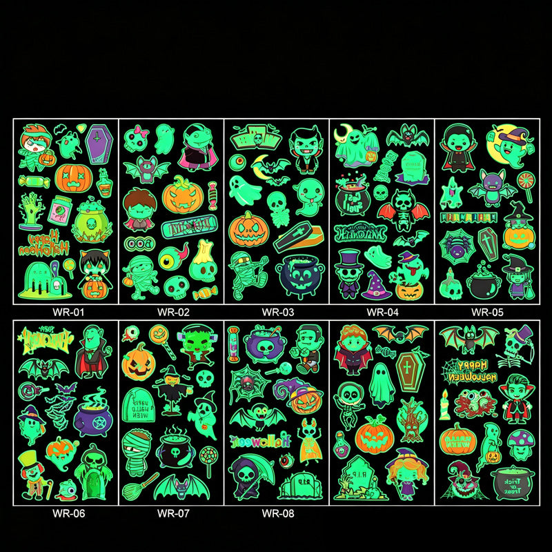 📢📢 JETZT 50 % RABATT!! ⏰Leuchtende Halloween-Tattoos für Kinder – Wasserfeste Cartoon-Glow-Sticker