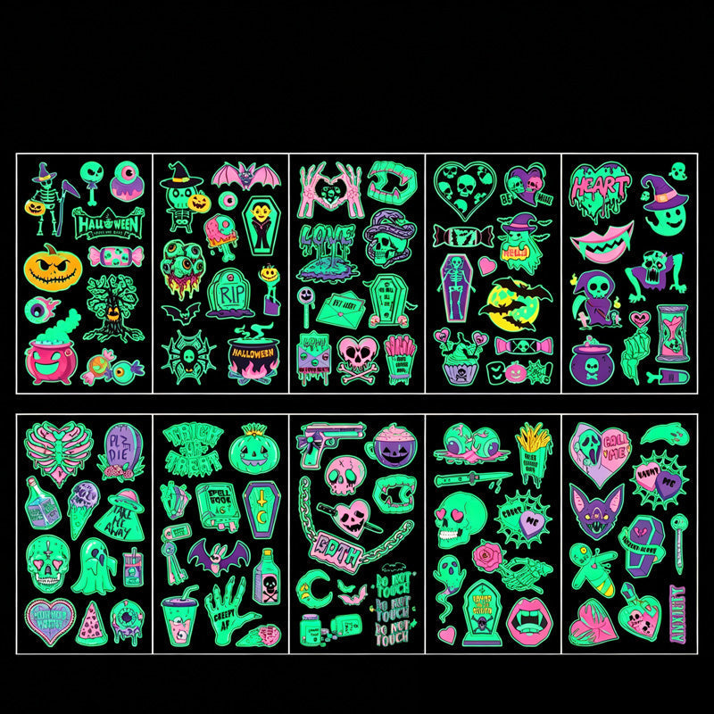 📢📢 JETZT 50 % RABATT!! ⏰Leuchtende Halloween-Tattoos für Kinder – Wasserfeste Cartoon-Glow-Sticker