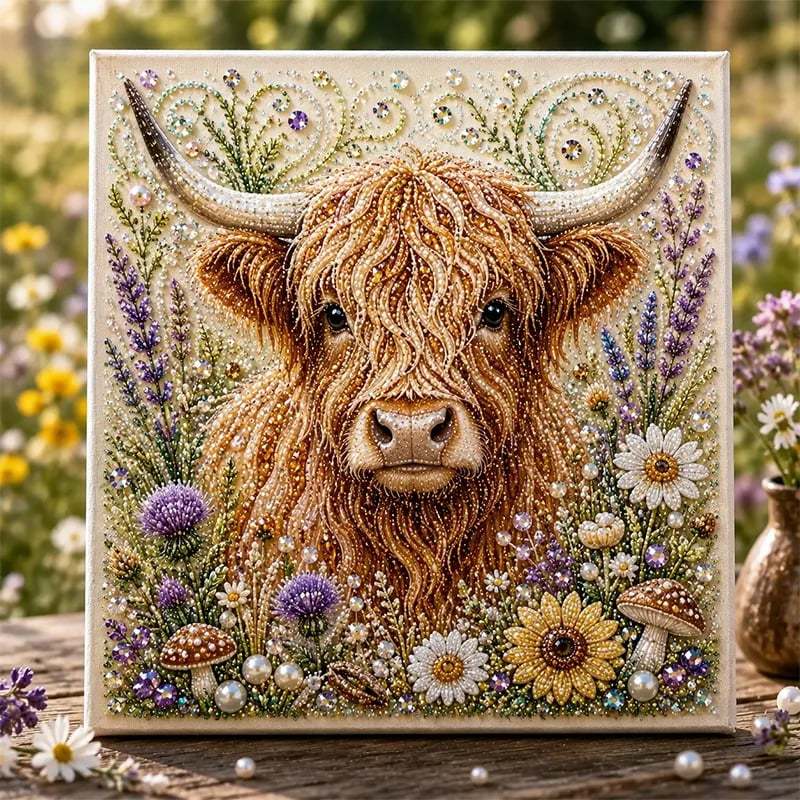 🎁💛 Highland Cow Pearl Art DIY-Set – Entspannendes Bastelprojekt zur Gestaltung atemberaubender Küstenkunstwerke (📦 2 kaufen, versandkostenfrei)