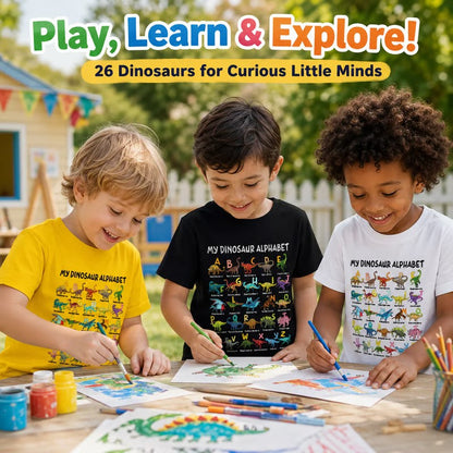 📢📢 50 % Rabatt!! 🥳🎁 Kinder-T-Shirt mit Dinosaurier-Alphabet-Grafik 🦕🔤