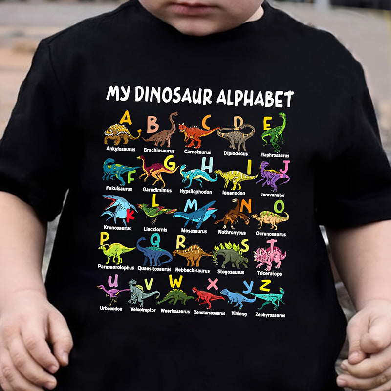 📢📢 50 % Rabatt!! 🥳🎁 Kinder-T-Shirt mit Dinosaurier-Alphabet-Grafik 🦕🔤