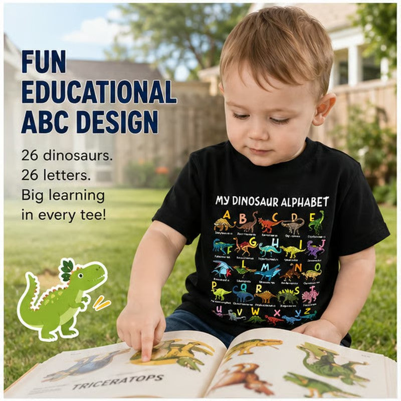 📢📢 50 % Rabatt!! 🥳🎁 Kinder-T-Shirt mit Dinosaurier-Alphabet-Grafik 🦕🔤