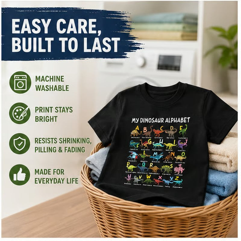 📢📢 50 % Rabatt!! 🥳🎁 Kinder-T-Shirt mit Dinosaurier-Alphabet-Grafik 🦕🔤