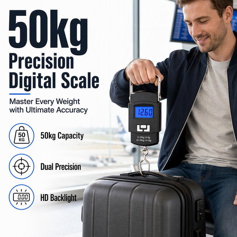 🧳Nur kurze Zeit 50% Rabatt! ⚖️Tragbare digitale Hakenwaage, präzise, kompakt & einfach zu bedienen, gegen Übergewicht am Flug, geeignet für Reisen, Angeln und Einkäufe ✈️👍