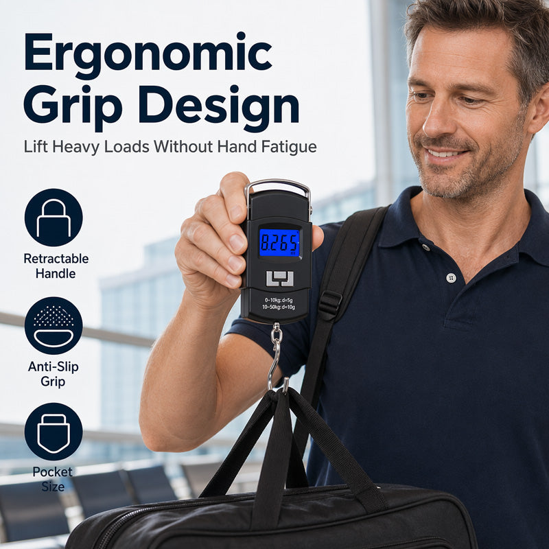 🧳Nur kurze Zeit 50% Rabatt! ⚖️Tragbare digitale Hakenwaage, präzise, kompakt & einfach zu bedienen, gegen Übergewicht am Flug, geeignet für Reisen, Angeln und Einkäufe ✈️👍