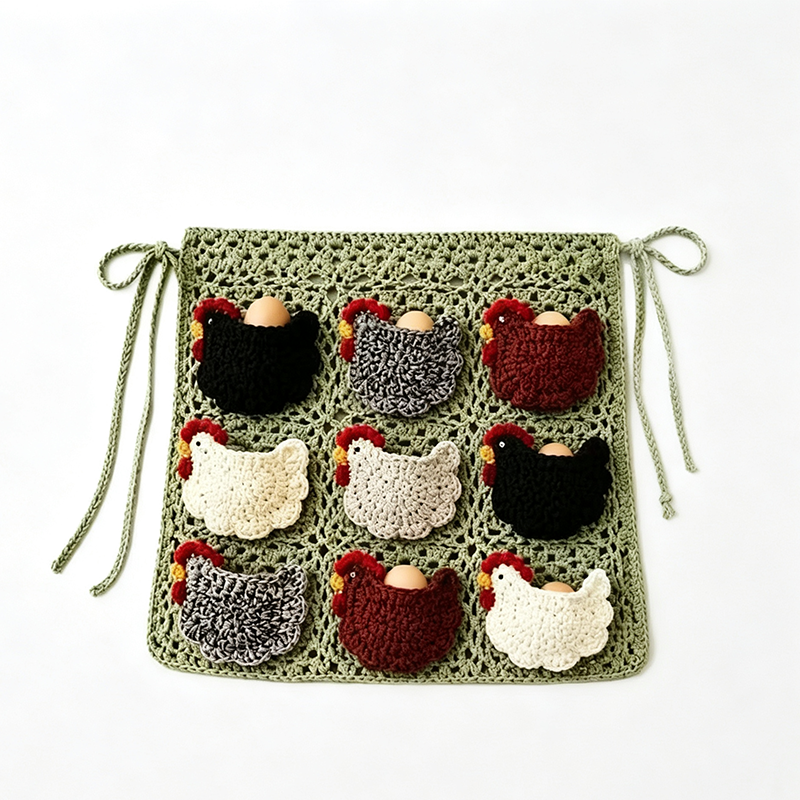 🔥 Alle 50% Rabatt + versandfrei 🐥🥚Gehäkelte Schürze zum Eiersammeln für Bauernhof & Haushalt✨
