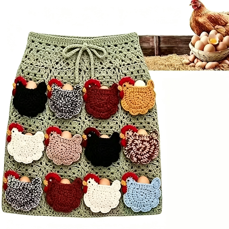 🔥 Alle 50% Rabatt + versandfrei 🐥🥚Gehäkelte Schürze zum Eiersammeln für Bauernhof & Haushalt✨