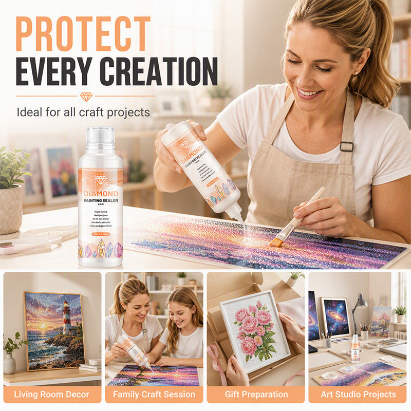 ✨【2 KAUFEN, 1 GRATIS ERHALTEN】Diamantmal-Versiegelung – transparente Schutzschicht, schnell trocknend & glänzend | Bewahre deine Kunstwerke schön 🎨