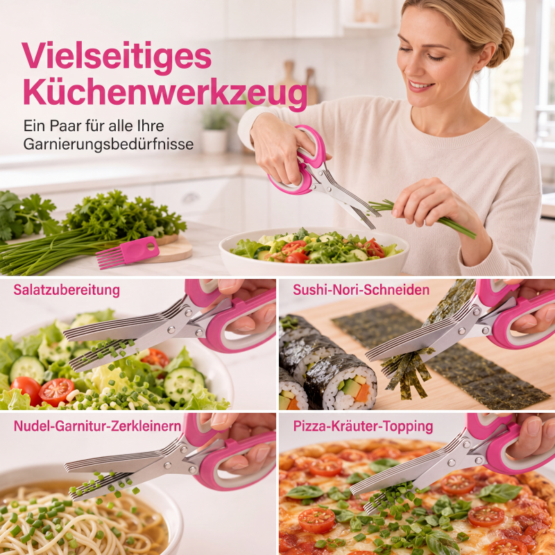 ⏳ 50% RABATT! ✂️ 5-Klingen-Kräuterschere – Mehrlagiger Küchen-Kräuterschneider | Schnell Schnittlauch, Petersilie, Frühlingszwiebeln & frische Kräuter hacken | Schnell, einfach & ohne Chaos