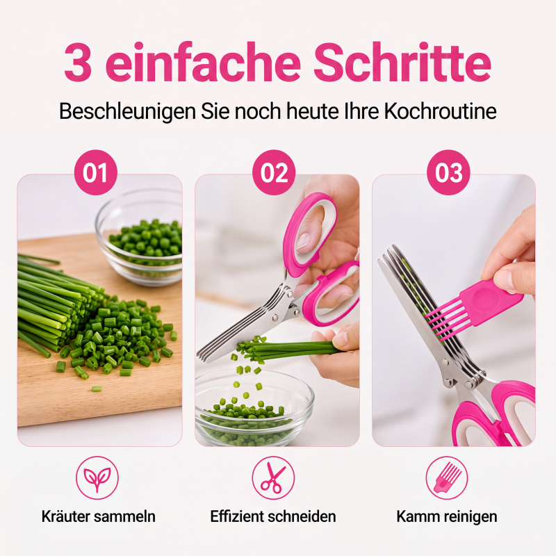 ⏳ 50% RABATT! ✂️ 5-Klingen-Kräuterschere – Mehrlagiger Küchen-Kräuterschneider | Schnell Schnittlauch, Petersilie, Frühlingszwiebeln & frische Kräuter hacken | Schnell, einfach & ohne Chaos