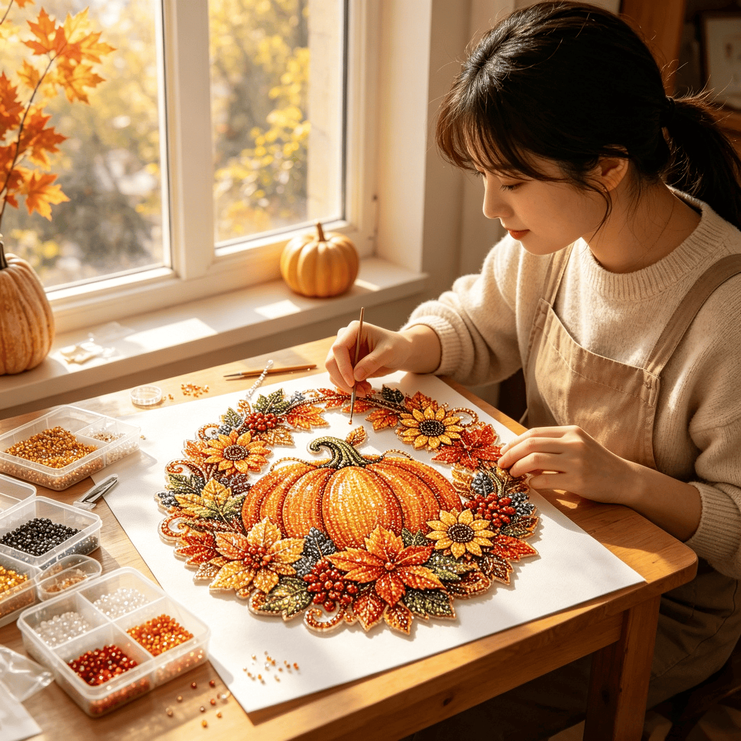 🎃 Herbstlicher Kürbiskranz mit Rautenmuster zum Aufhängen – Komplettes DIY-Set 🍂