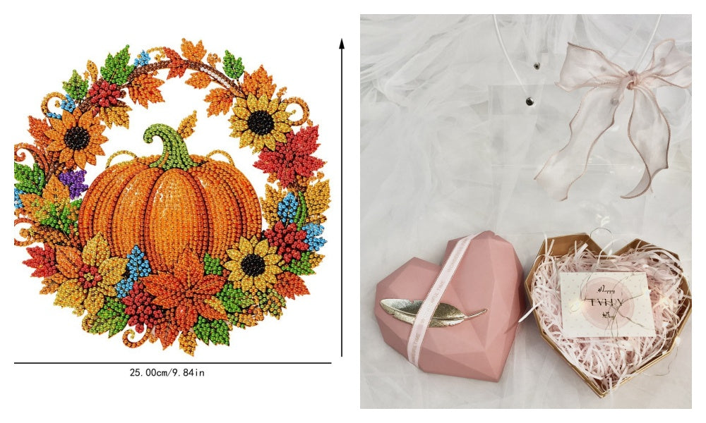 🎃 Herbstlicher Kürbiskranz mit Rautenmuster zum Aufhängen – Komplettes DIY-Set 🍂